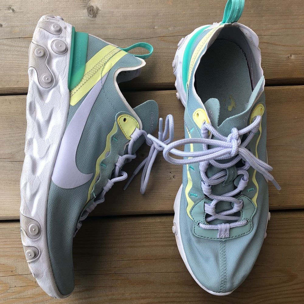 Women's 8 Nike React Element 55 Blue Running Shoes Runners Sneakers Swoosh